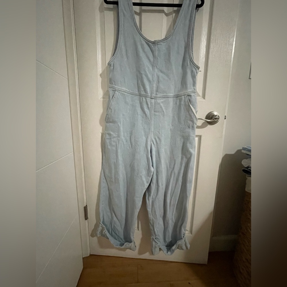 Zara Light Blue Sleeveless Wide-Leg Jumpsuit